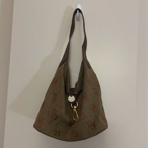 Lot of 2 Dooney Bourke tan canvas tote & hobo bag